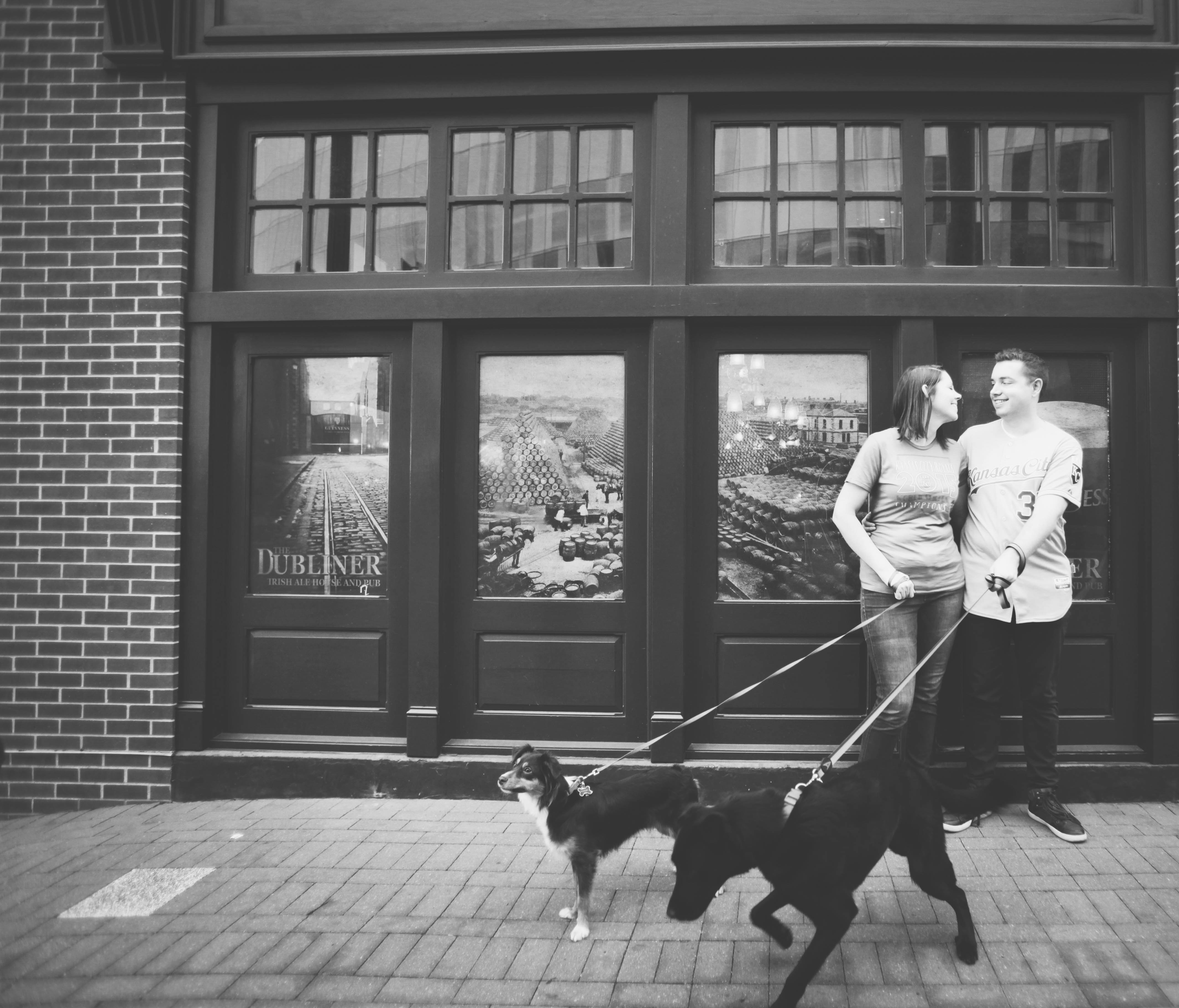 Downtown Kansas City Missouri engagement shoot with dogs photo by Simply Grace Photography
