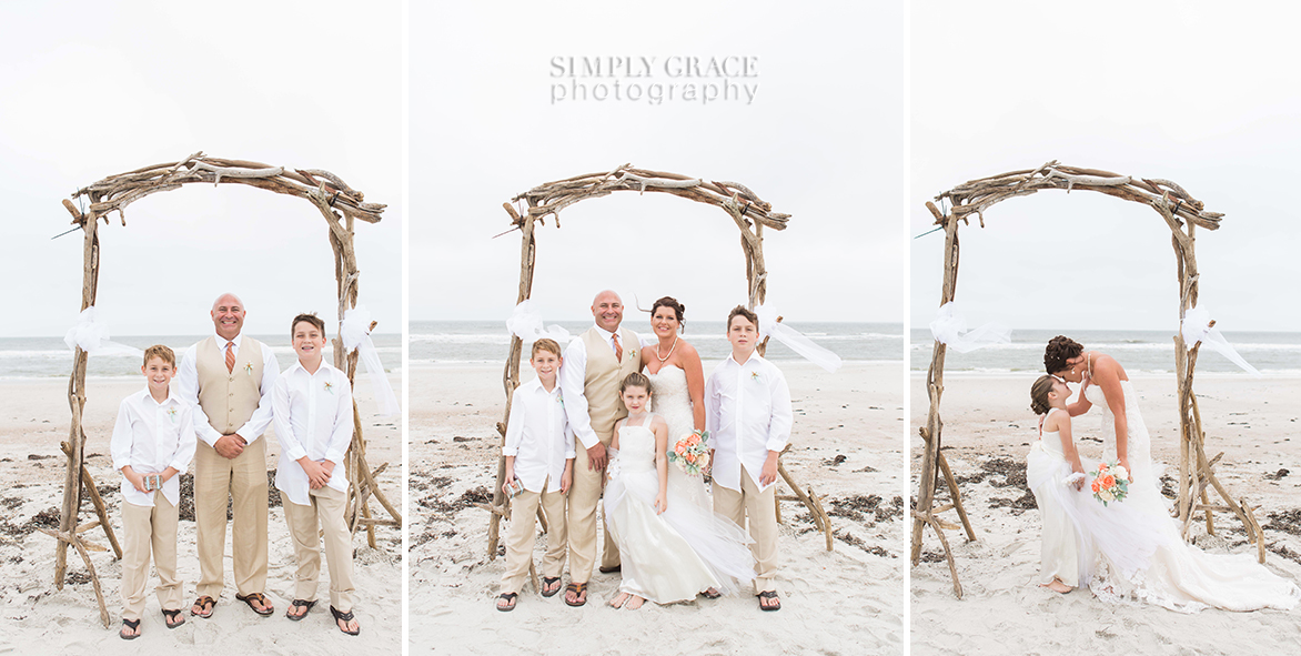 bride and groom with kids at arch amelia island wedding beach-simply grace photography