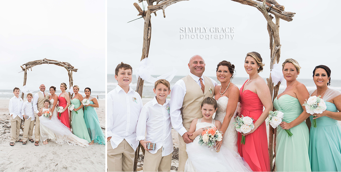 bride and groom with bridal party at amelia island wedding beach simply grace photography