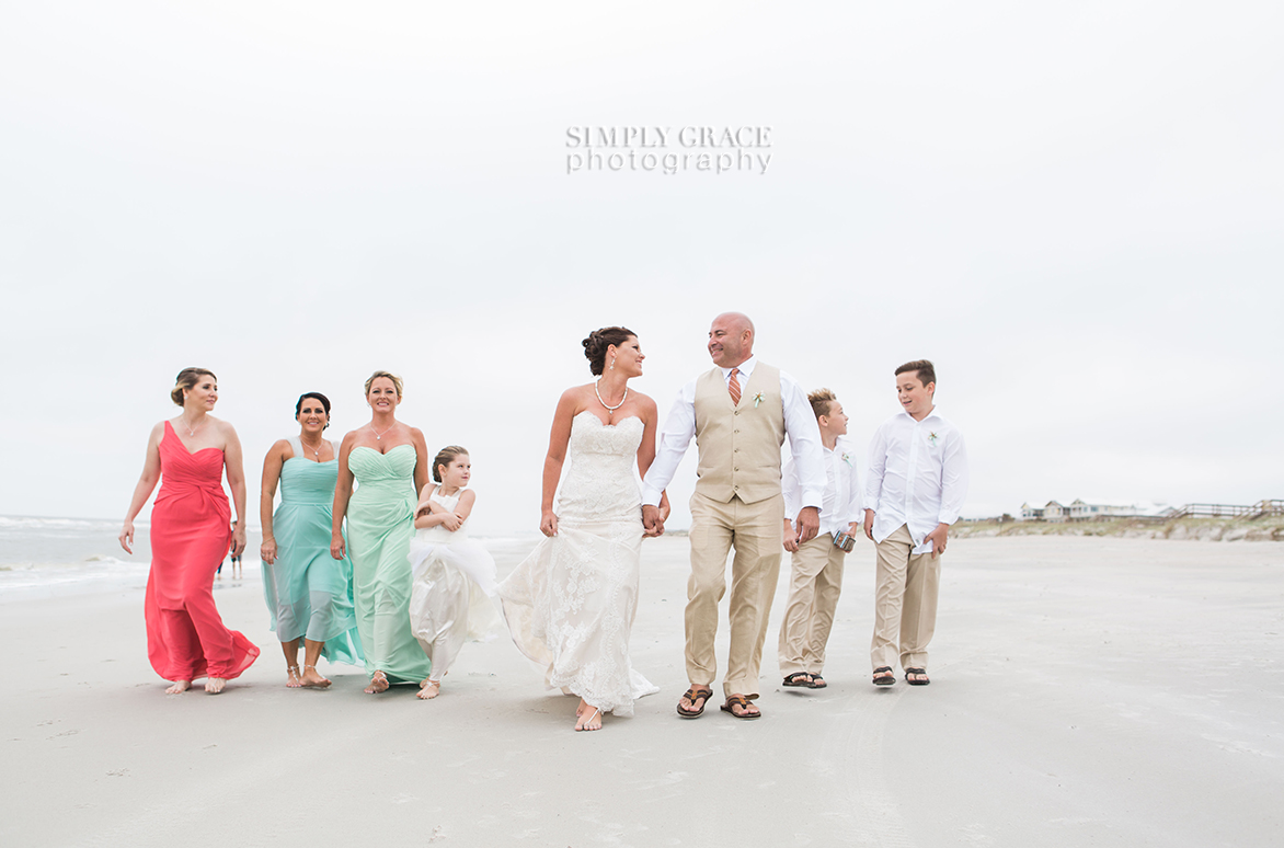 bridal party walking amelia island wedding beach-simply grace photography