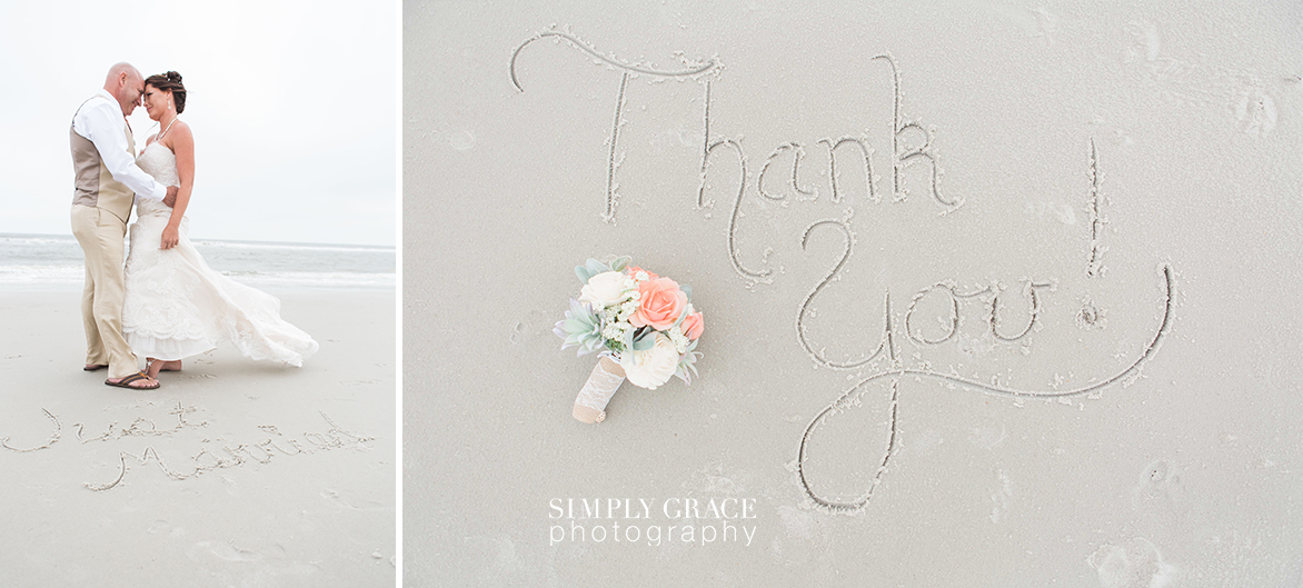 thank you written in sand at amelia island wedding beach simply grace photography