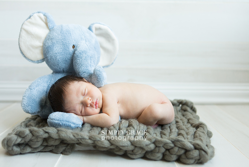 newborn photography with stuffed elephant savannah simply grace photography