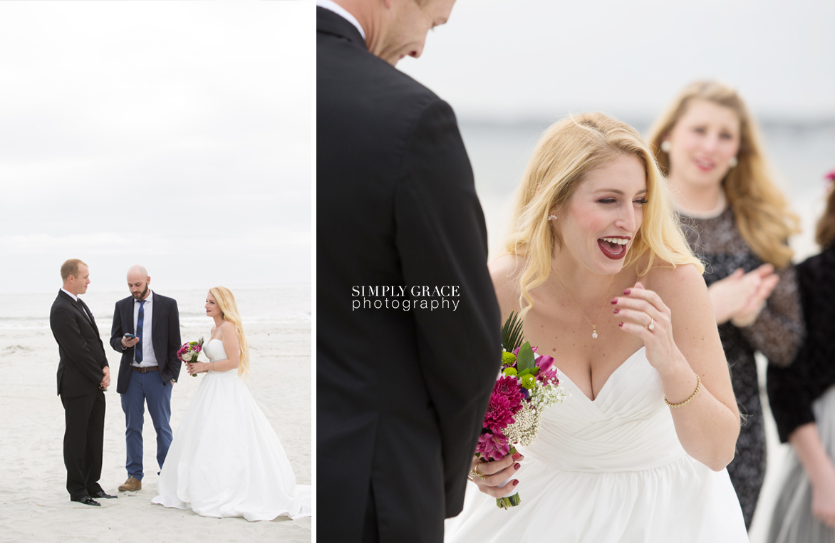 hilton head beach wedding ceremony bride laughing