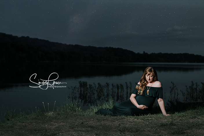 wyandotte county lake maternity session sunset green dress night shot