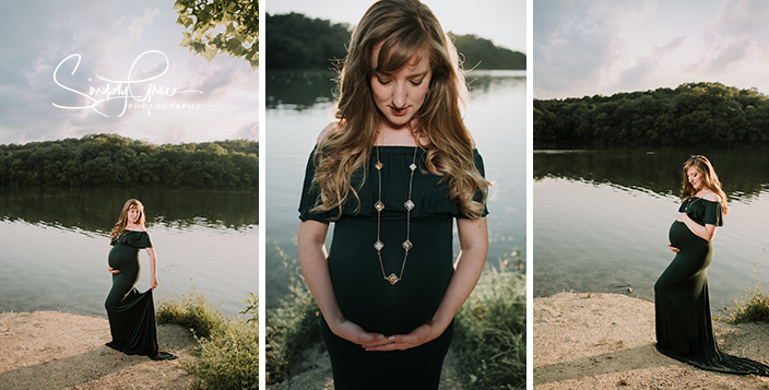 wyandotte county lake maternity session sunset green dress