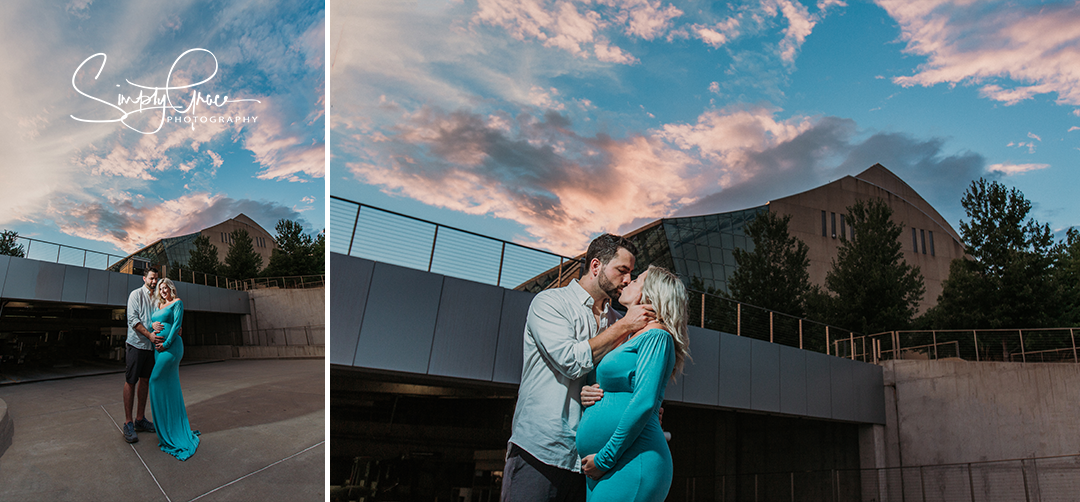 beautiful clouds kauffman maternity session blue dress simply grace photography