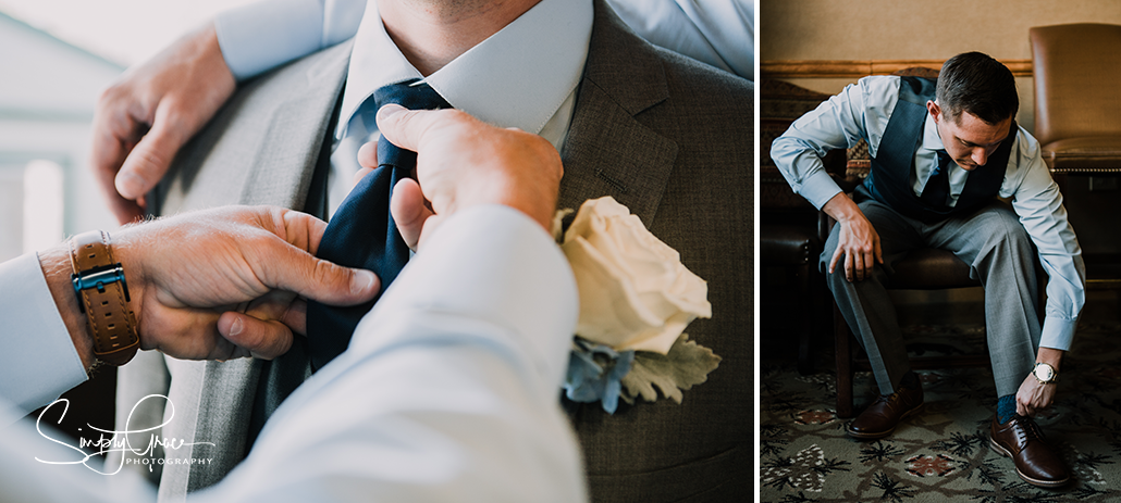 lake tahoe wedding kansas city wedding photographer groom tieing tie