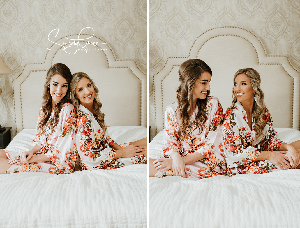 eighteen ninety wedding bridesmaid and bride on bed simply grace photography
