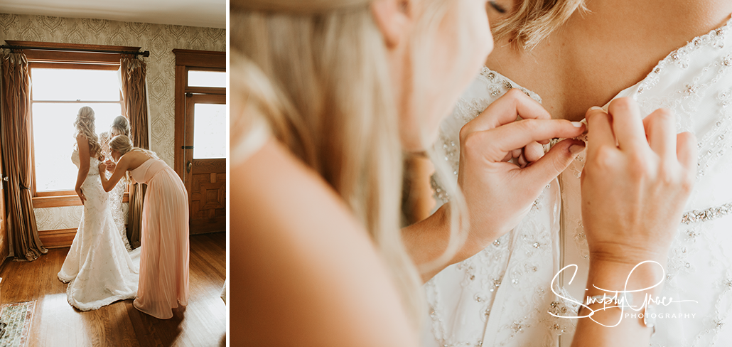 eighteen ninety wedding bride getting dressed simply grace photography