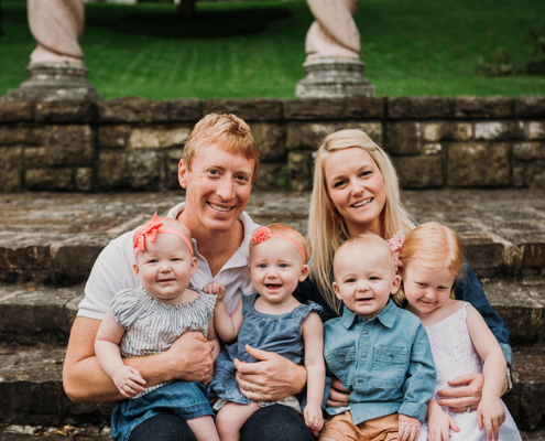 kc family session at verona columns with triplets and a 2.5 year old