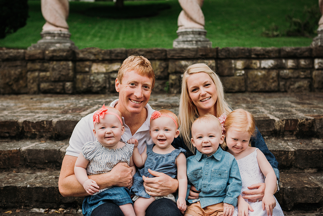 kc family session at verona columns with triplets and a 2.5 year old