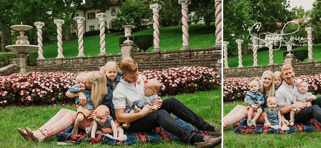 full family photo with triplets at verona columns kansas city