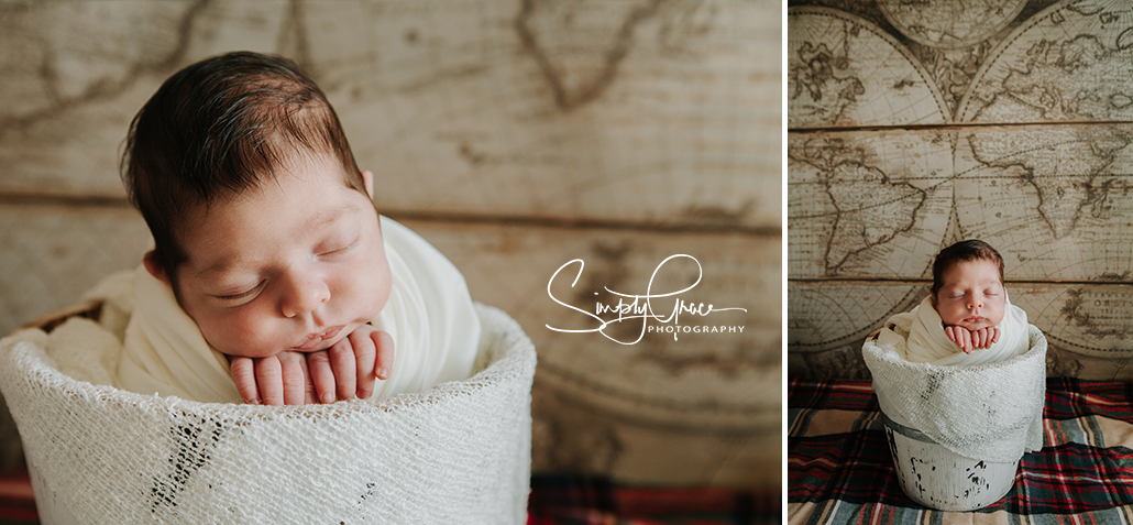 leavenworth newborn photographer in home session vintage map