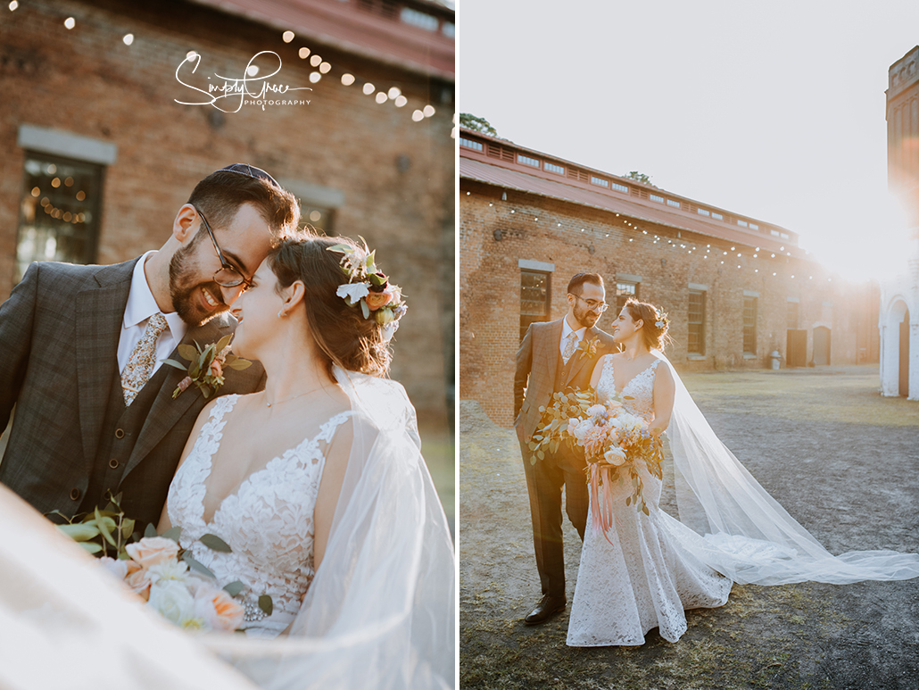 bride and groom wedding photos at georgia state railroad museum