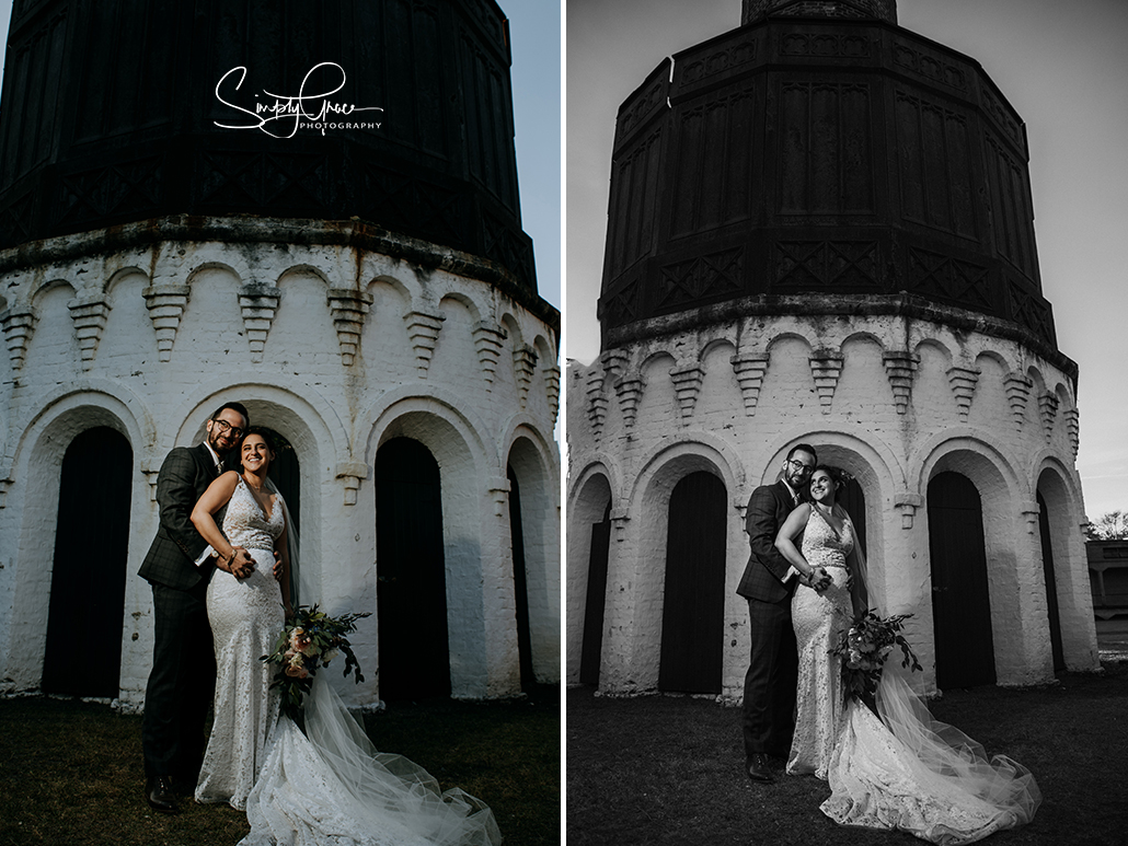 bride and groom photos at ga state railroad museum