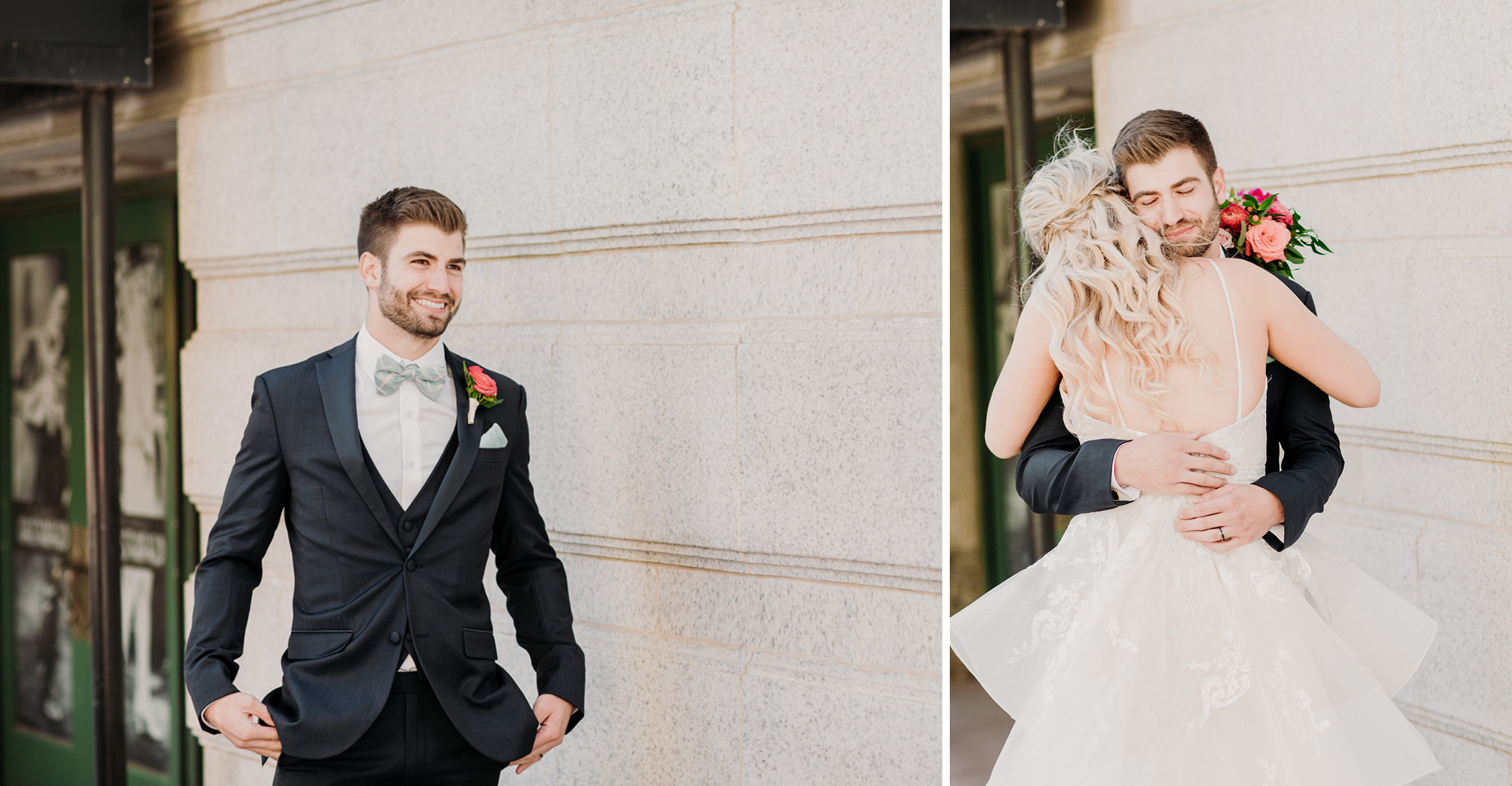 Grooms face during a wedding first look in kansas city