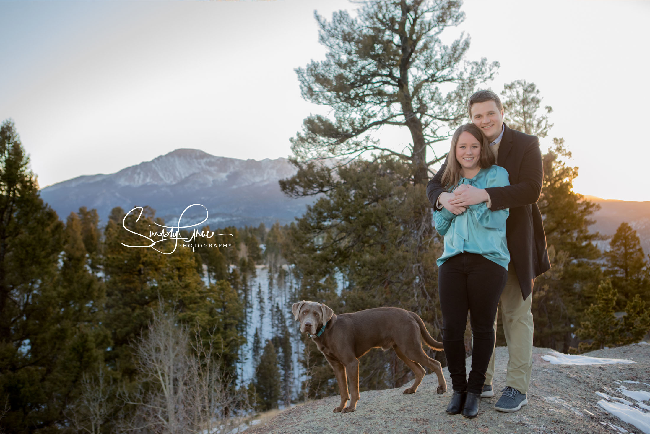 engagement photos with dog on mountain in woodland park colorado
