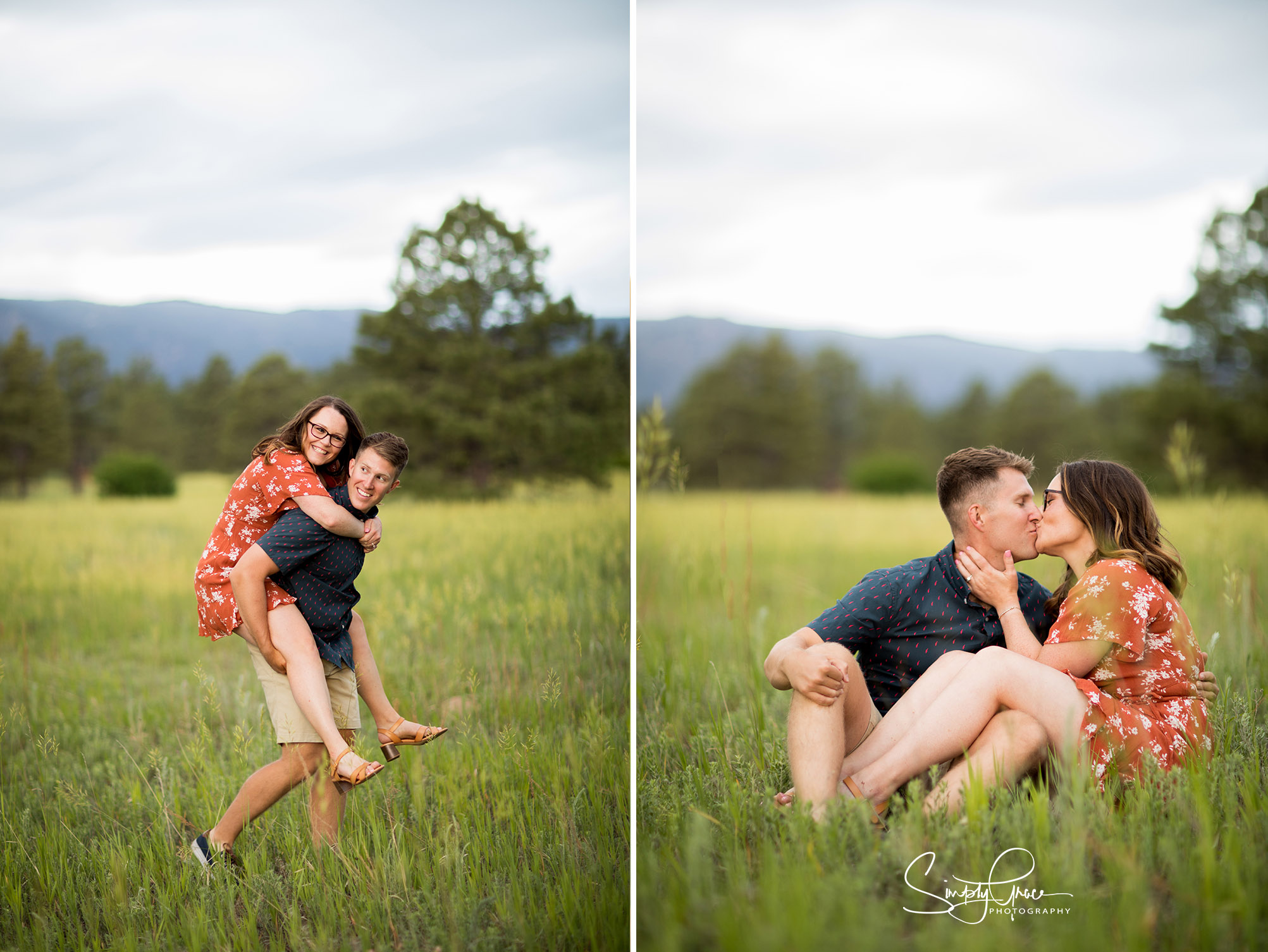 sitting in the tall grass during engagement session by simply grace photography
