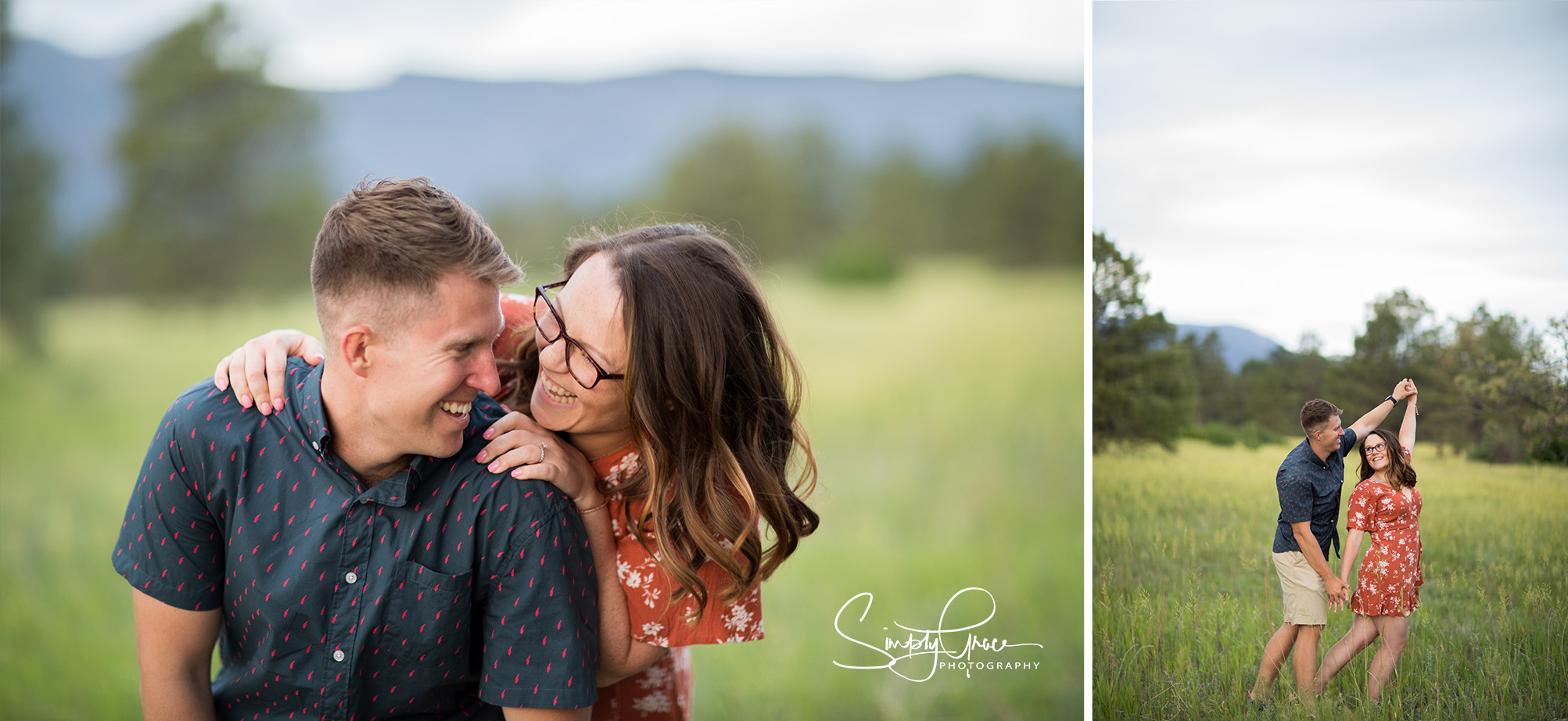 couple laughing during an engagement session with simply grace photography