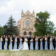 bridal party girls in dusty blue st dominic chapel