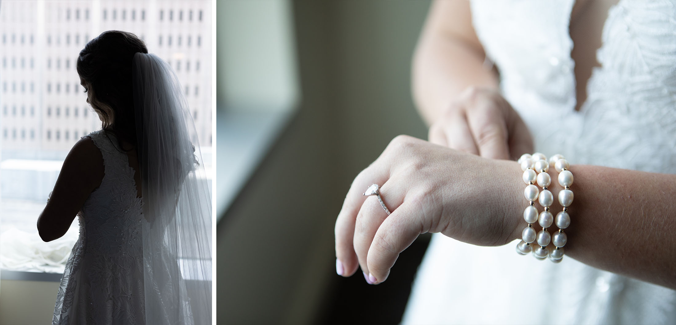 bride putting on her grandma's bracelet