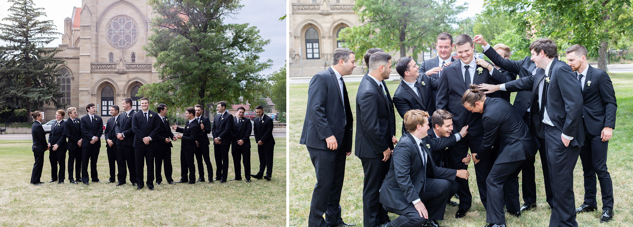 groomesmen outside st Dominic's chapel