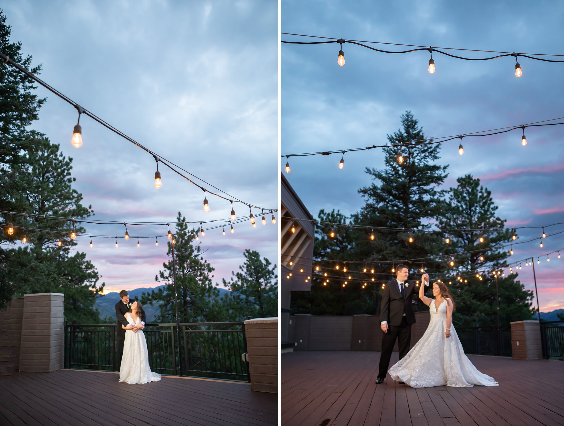 bride and groom dancing on deck at mount vernon canyon club