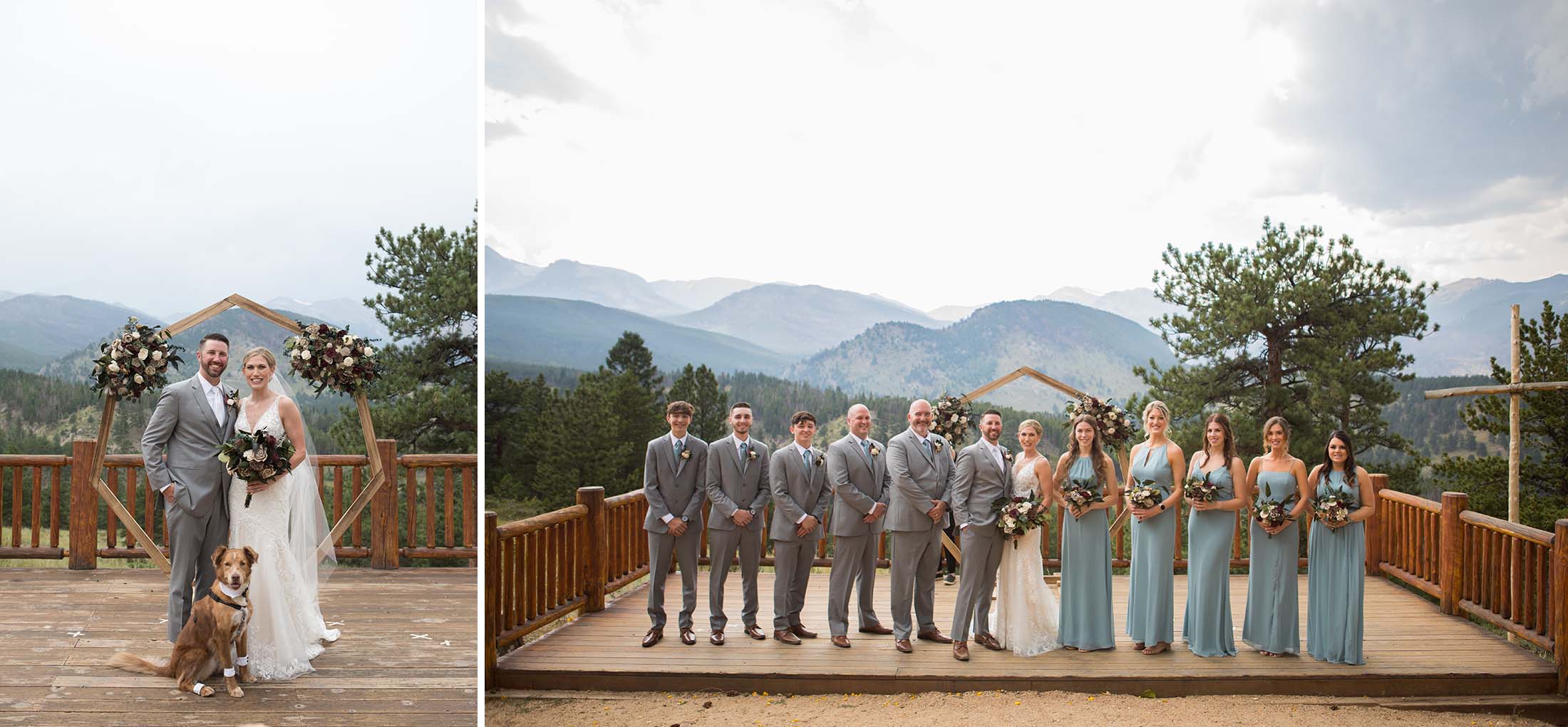 full bridal party at the overlook chapel in estes park colorado