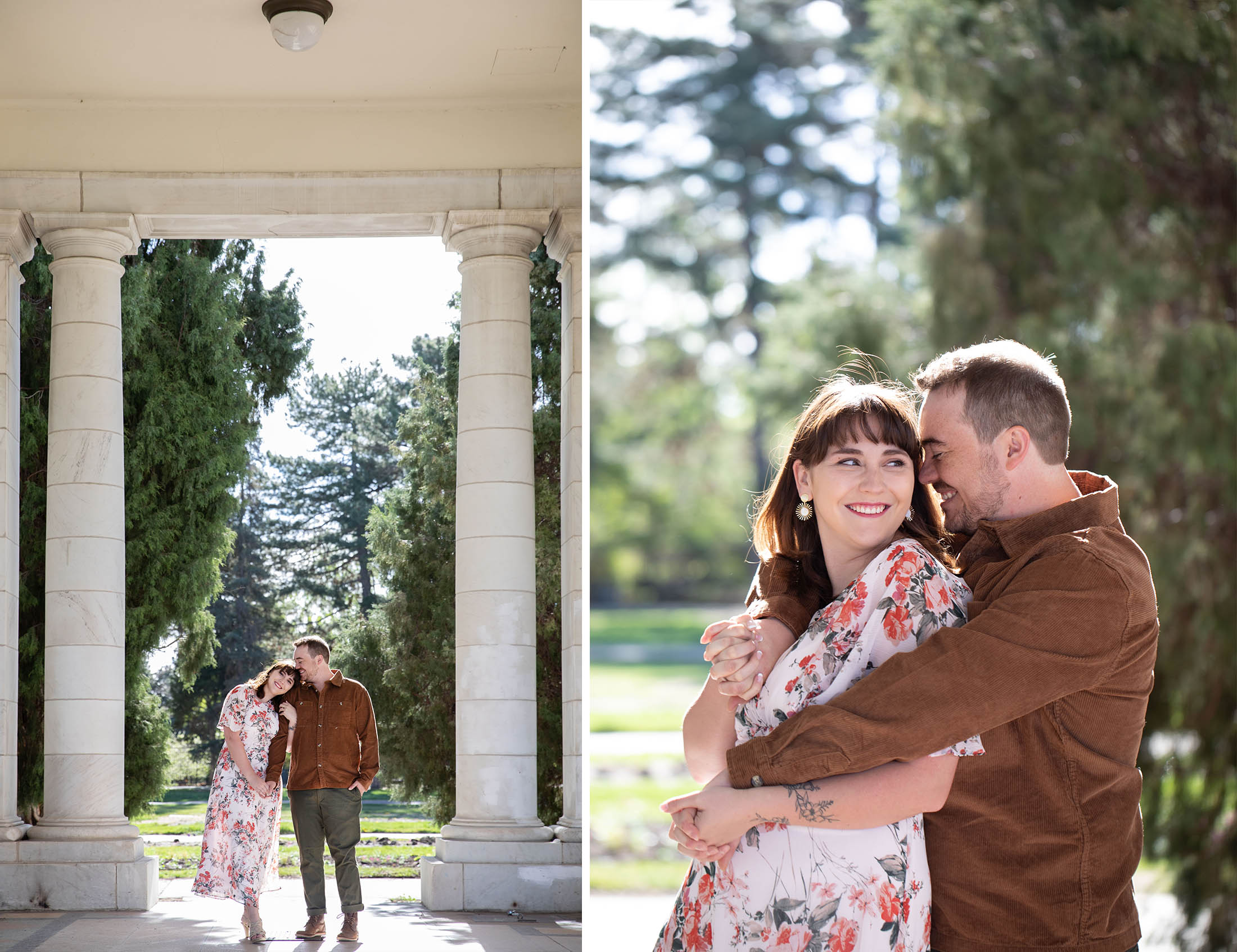 walking in between columns at cheeseman park