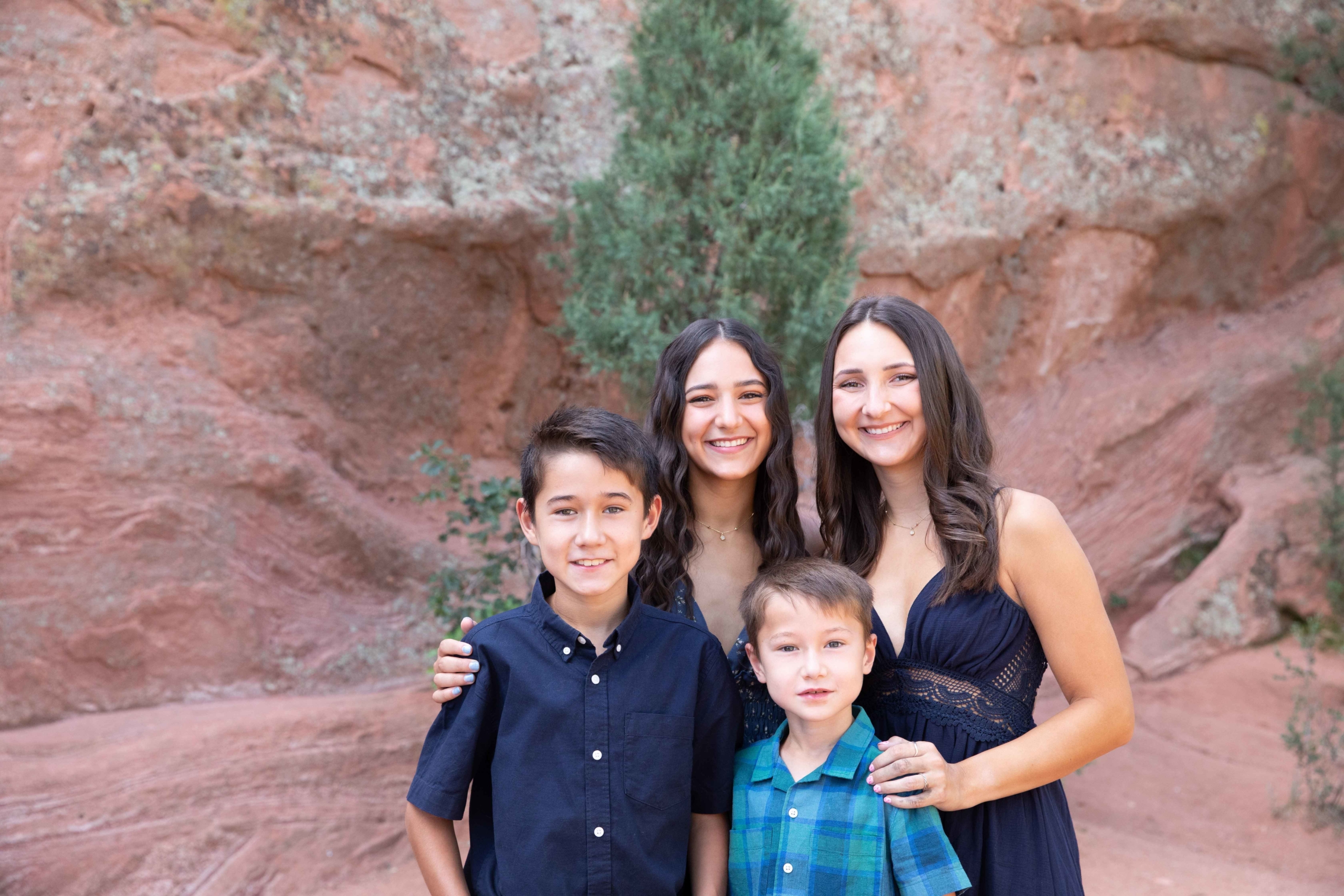 grandkids all in blue at red rocks open space