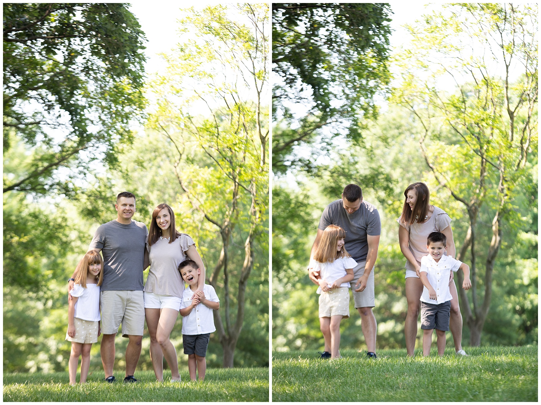 loose park family photoshoot in tan and white with simply grace photography