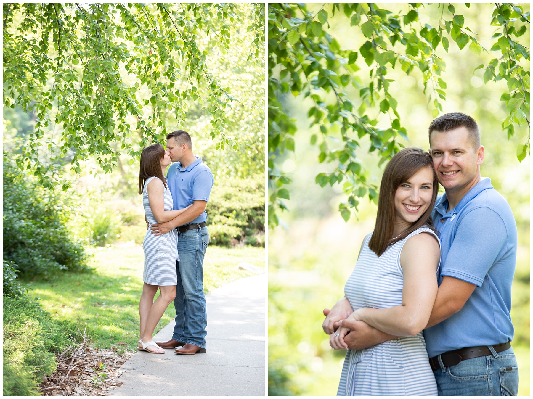 couple poses for photos at loose park in kansas city