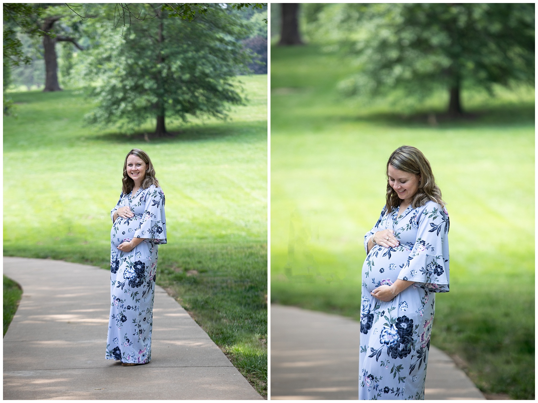 mom in blue dress for her maternity session