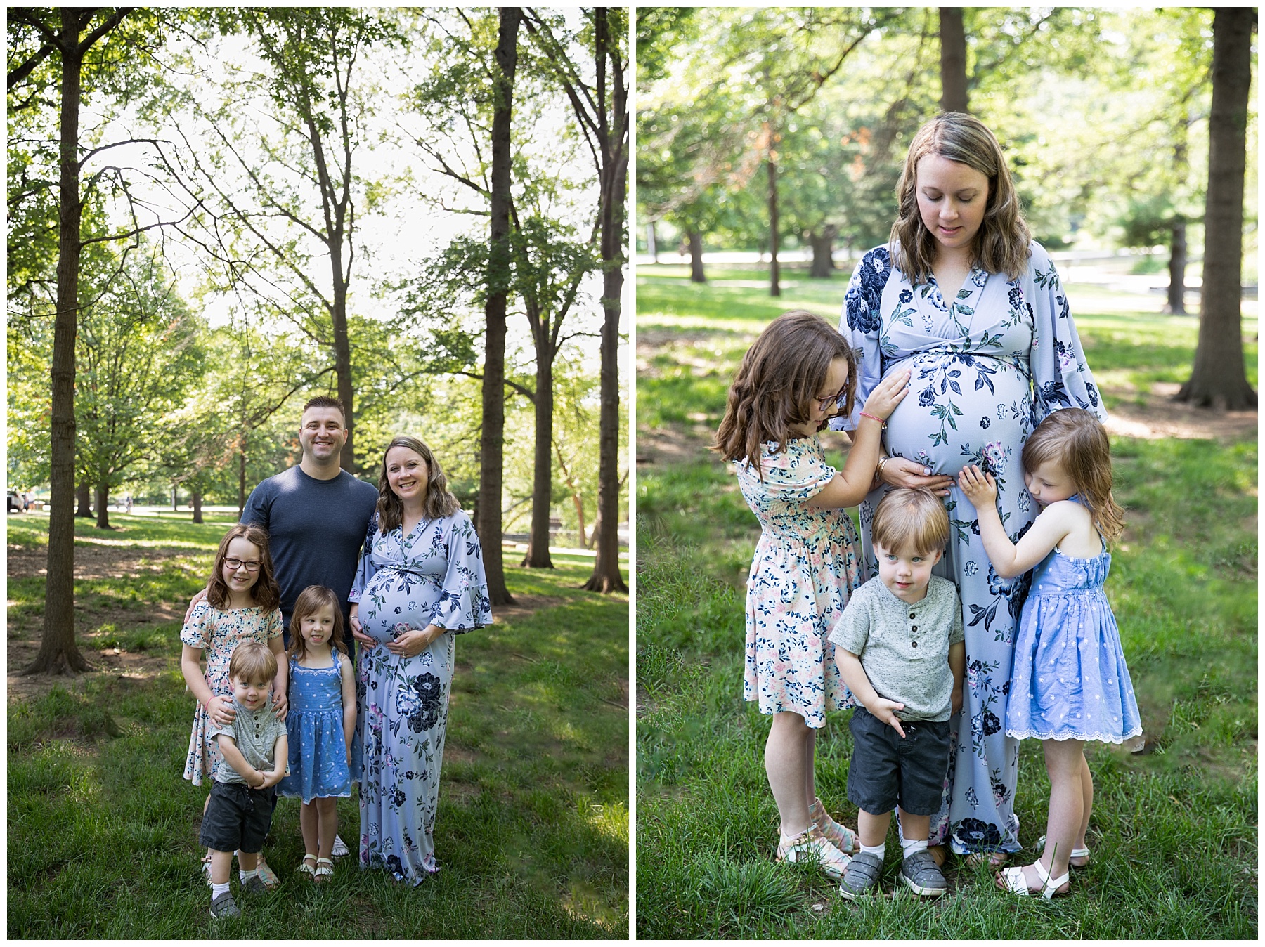 kids hug mommy during maternity session