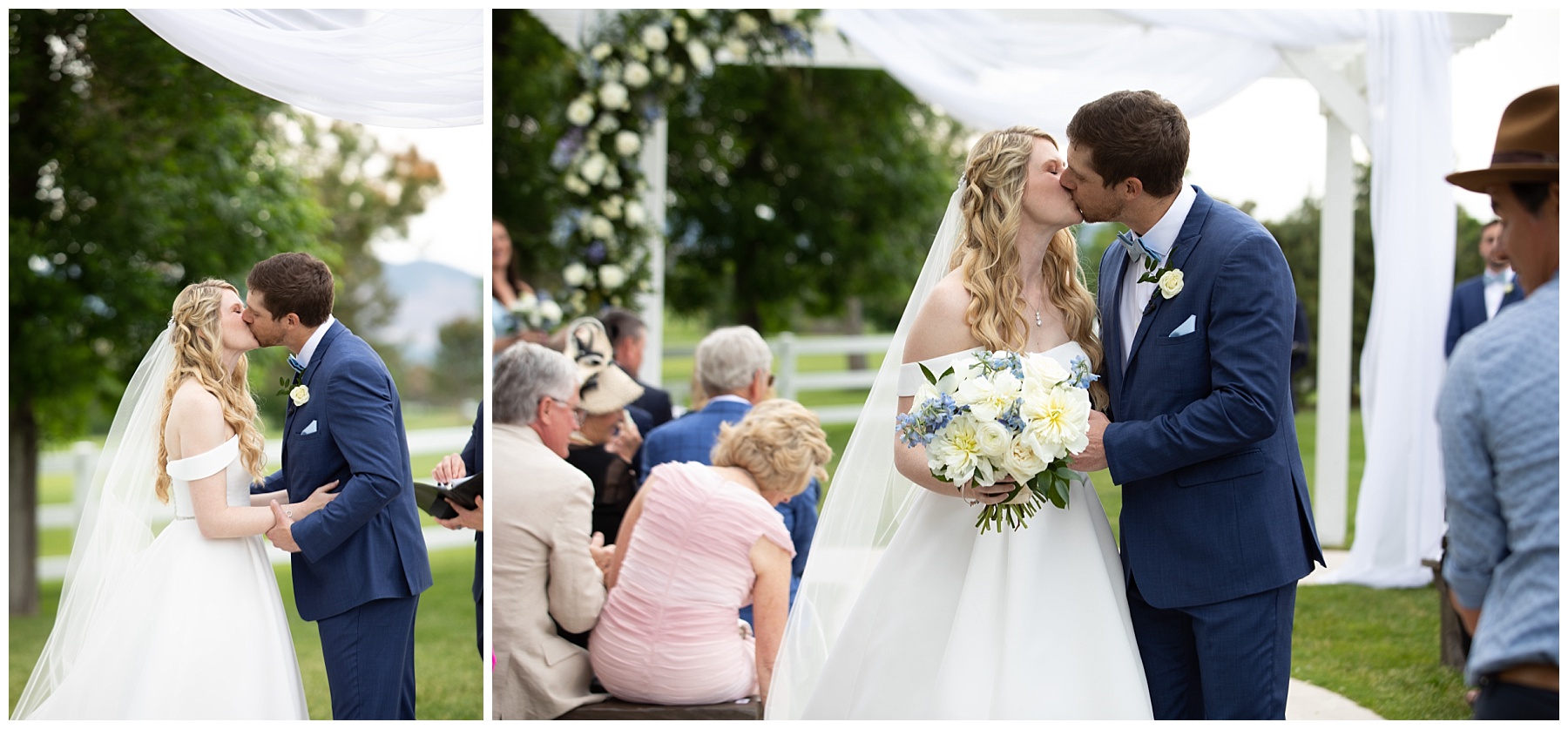 first kiss at the barn at racoon creek with simply grace photography