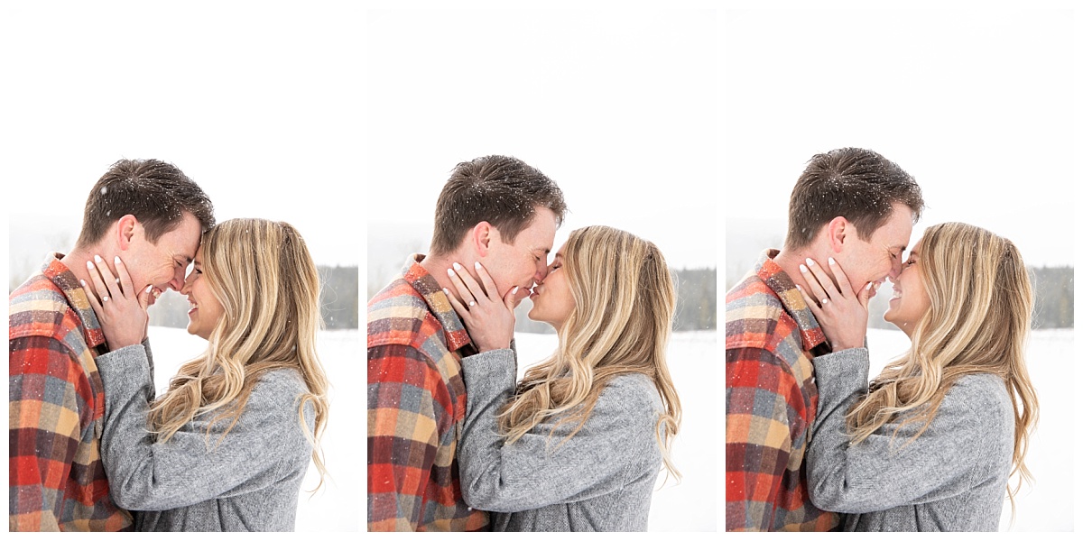 kissing in a blizzard with a colorado springs wedding photographer