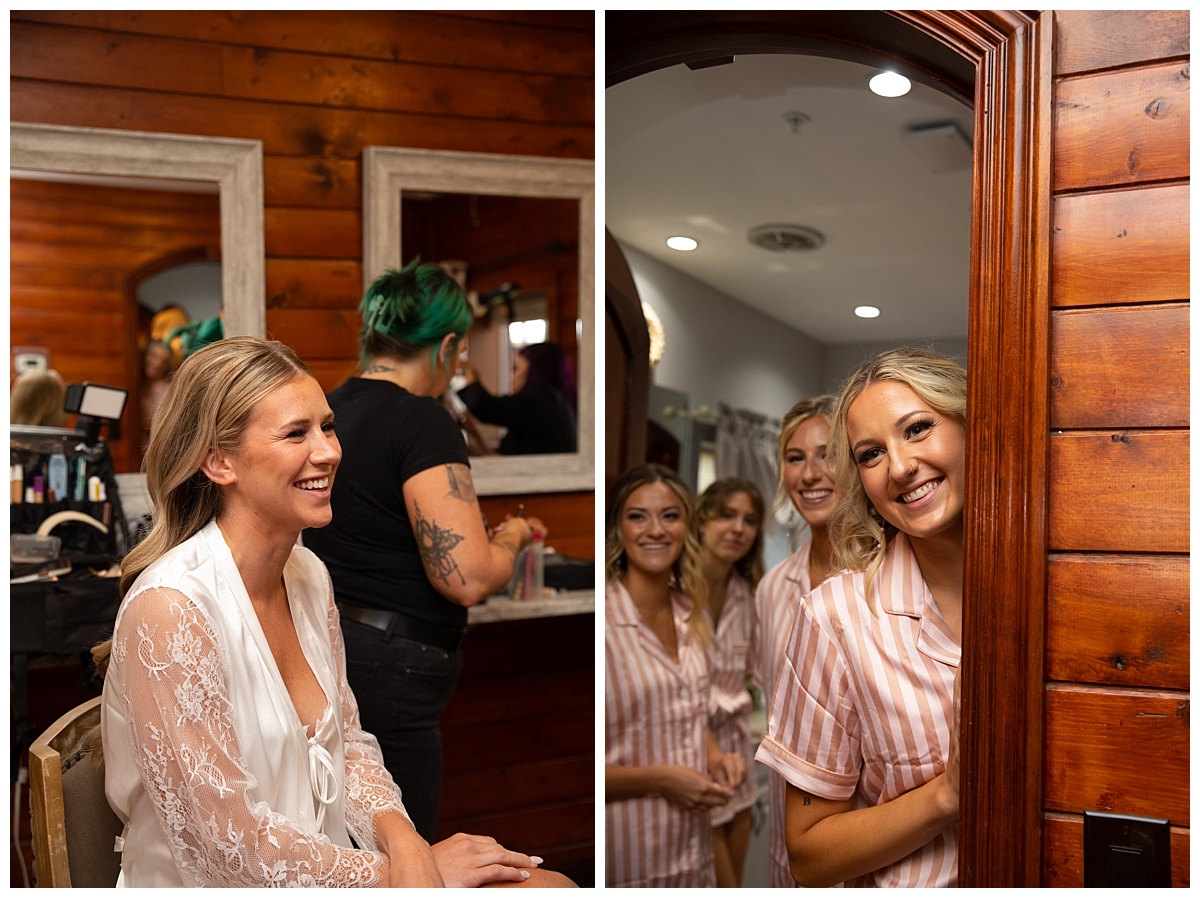 crooked willow wedding bridesmaids look in on bride as she gets ready