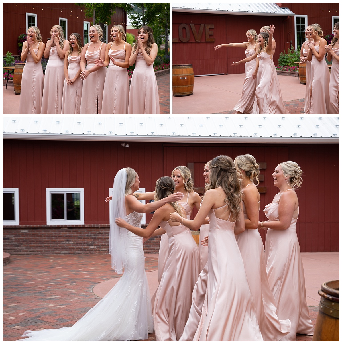 crooked willow wedding frist look with bridesmaids