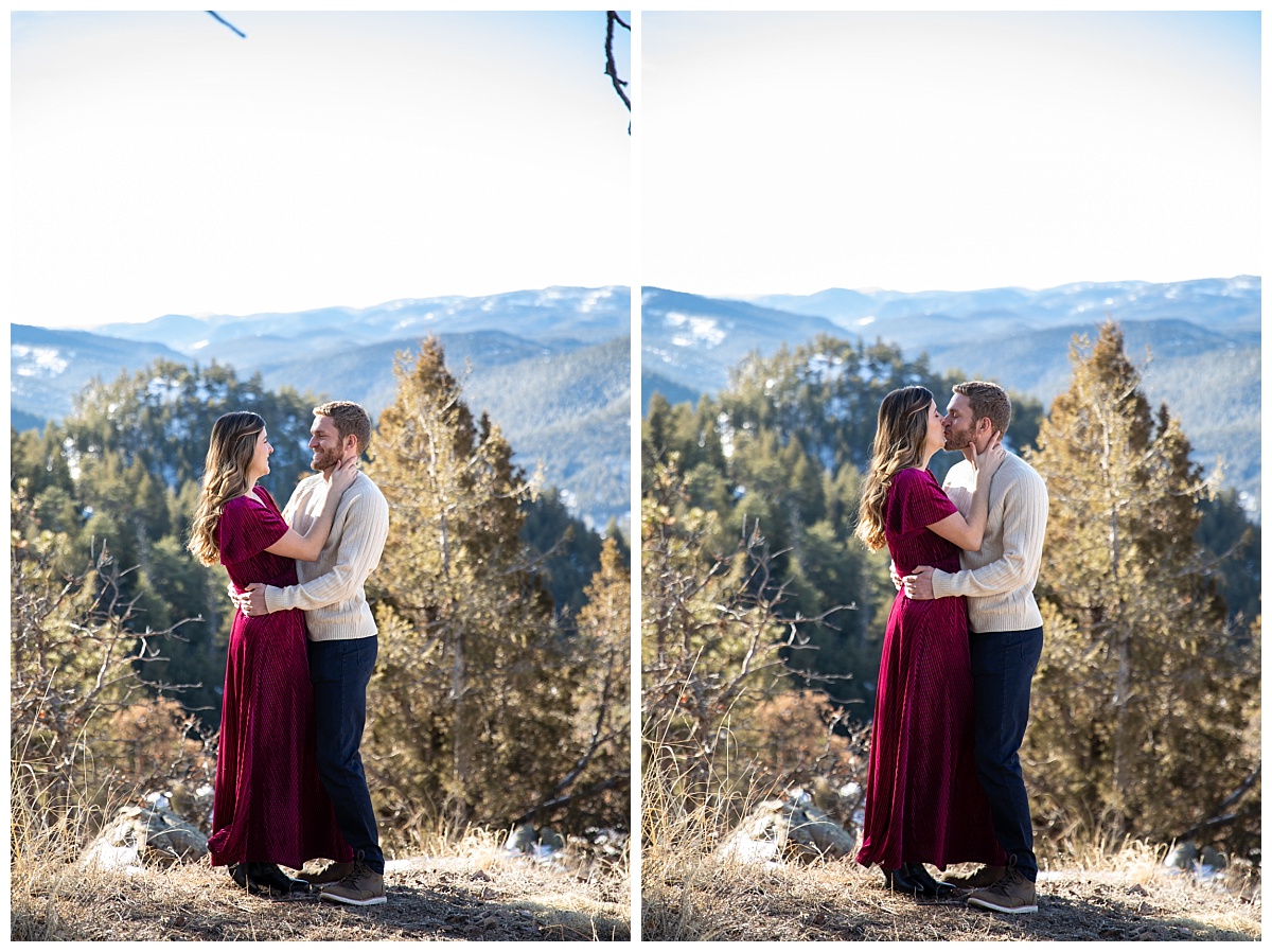 mount falcon engagement session in red dress