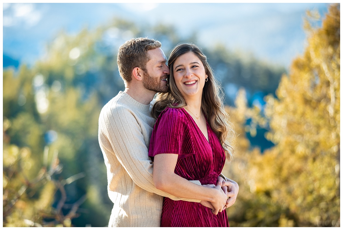 mount falcon engagement session in red dress in winter