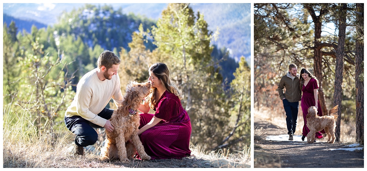 mount falcon engagement session with puppy dog