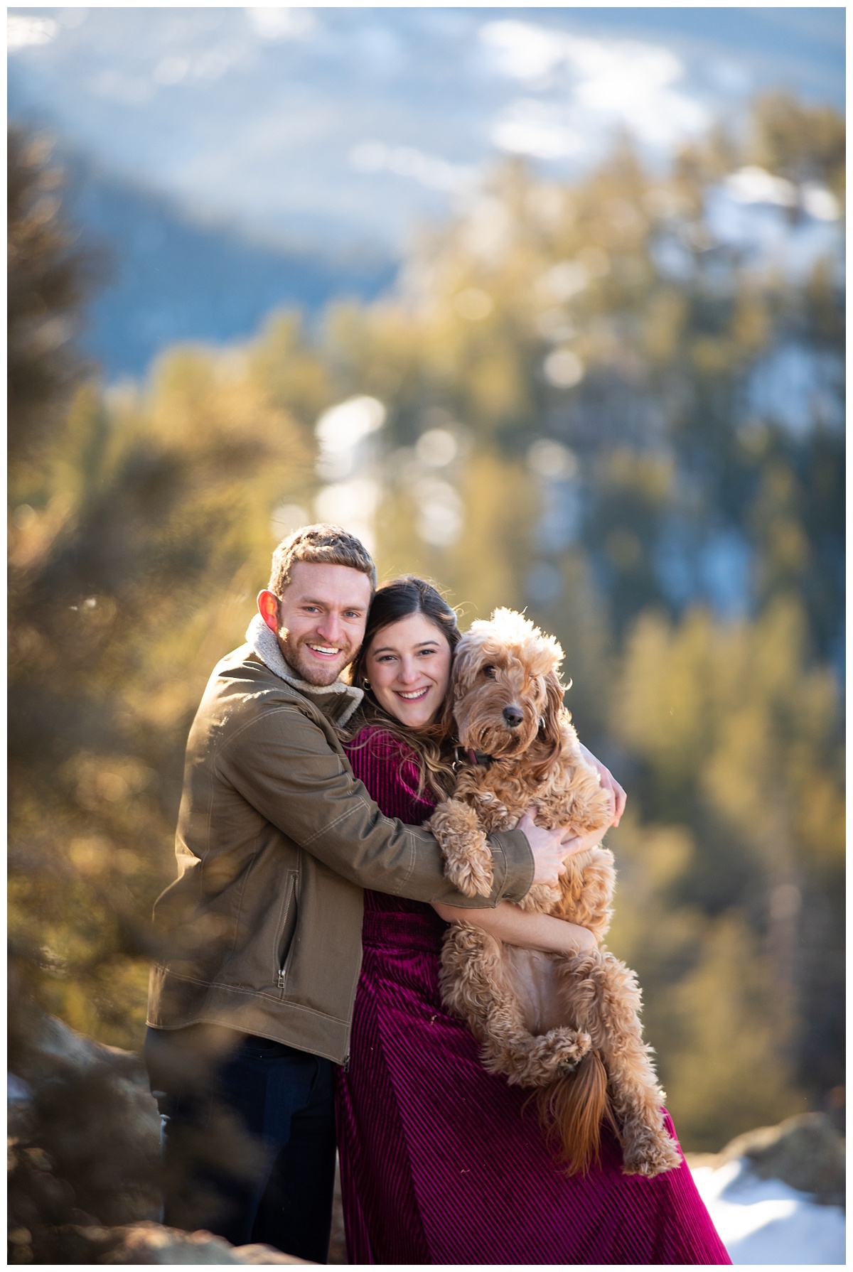 mount falcon engagement session with dogs