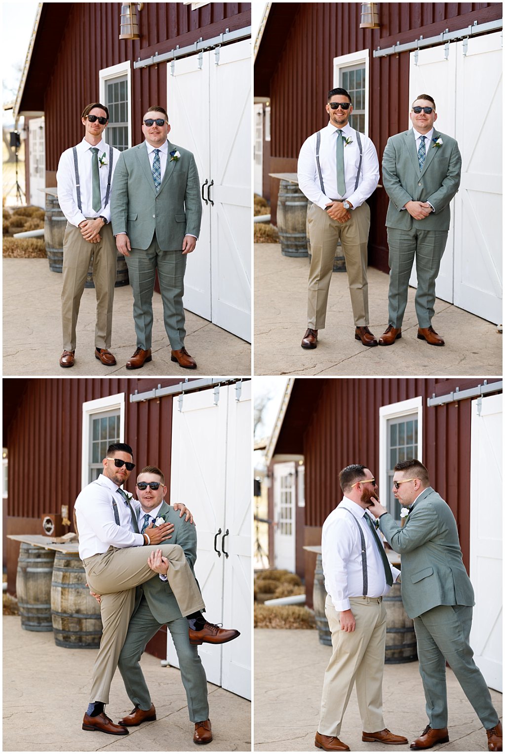 groomsmen portraits outside the barn in littleton colorado
