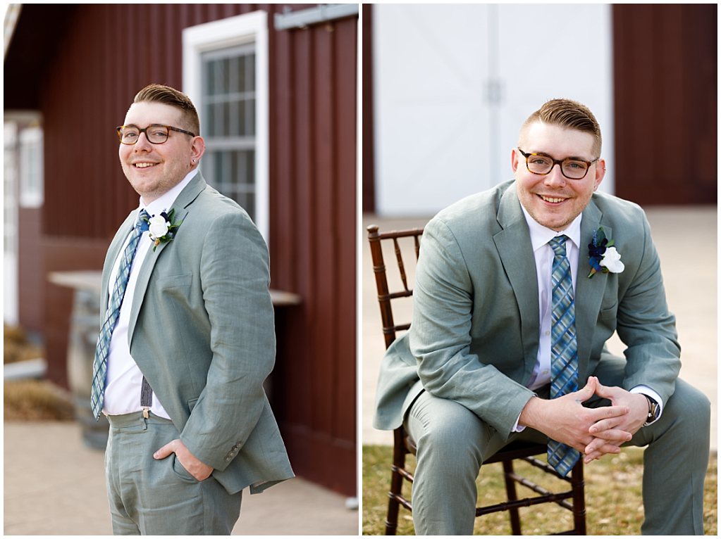 groom portraits outside the barn in littleton colorado