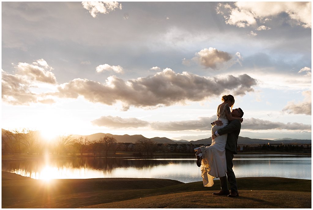 golden hour portraits with bride and groom in littleton colorado