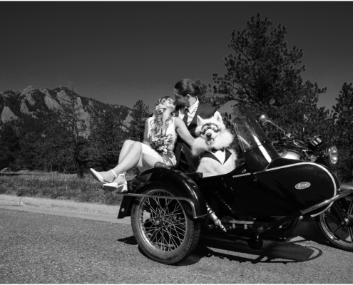 NCAR engagement session with sidecar motorcycle